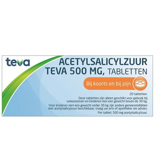 Teva Acetylsalicylzuur 500mg Tabletten 20 stuks