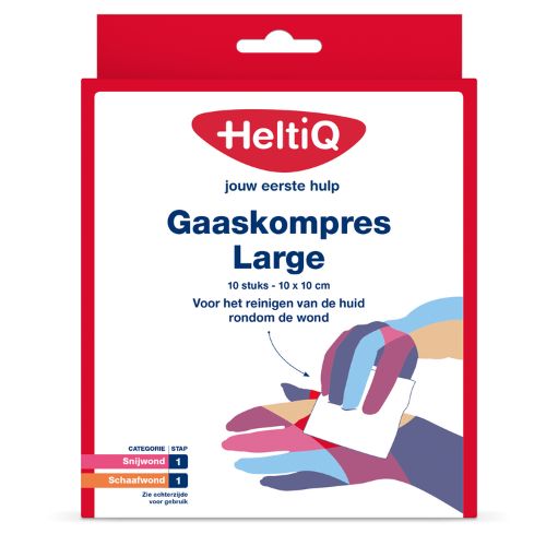HeltiQ Gaaskompres Large 10 x 10cm 10 stuks